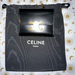Celine Black Wallet with Gold Details